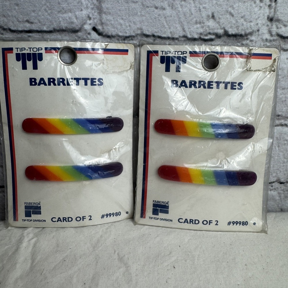 VTG Tip-Top Barrettes (4) Piece Self Clasp Metal and Ball Clasp Rainbow CUTE